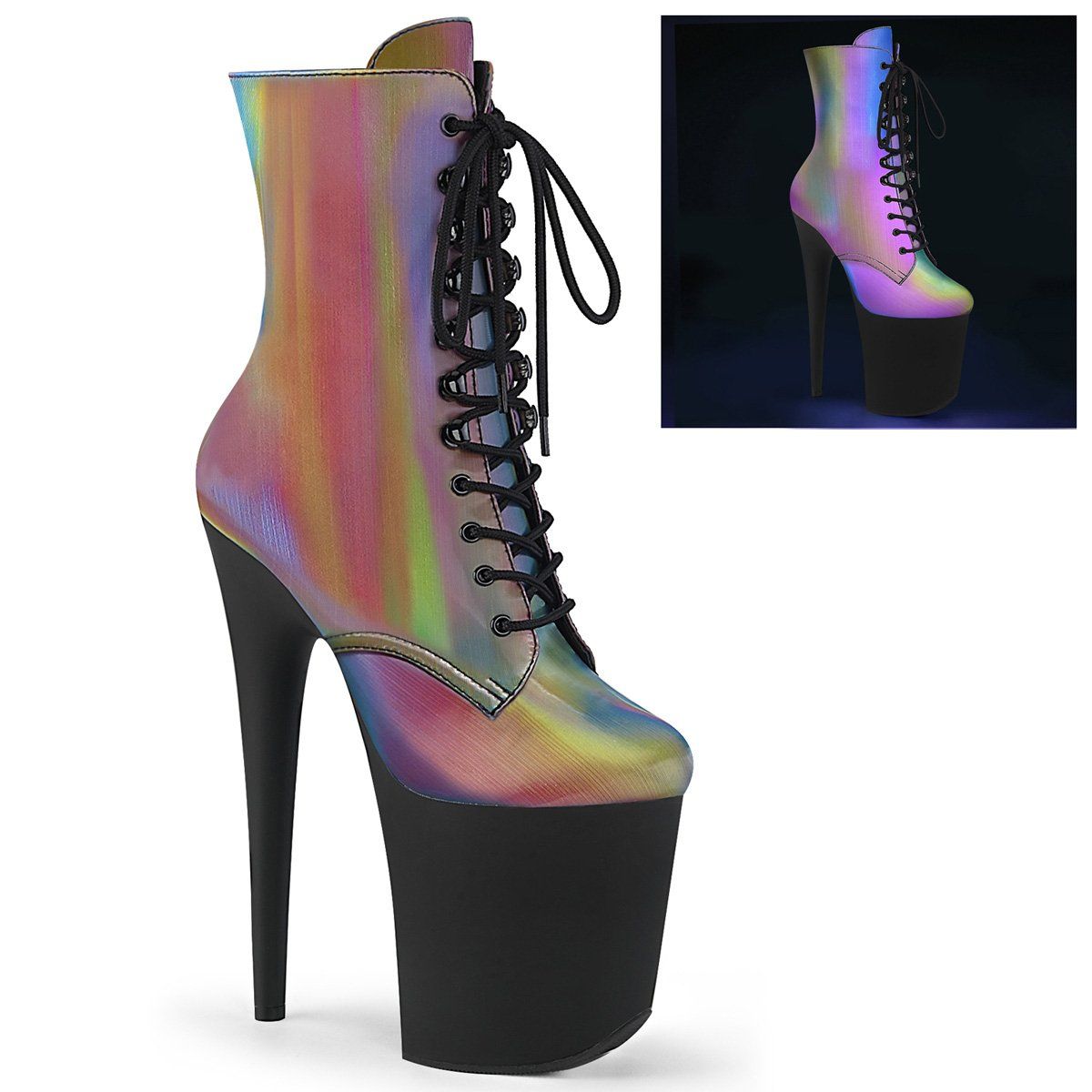 FLAMINGO-1020REFL Rainbow Reflective Ankle Boot Pleaser