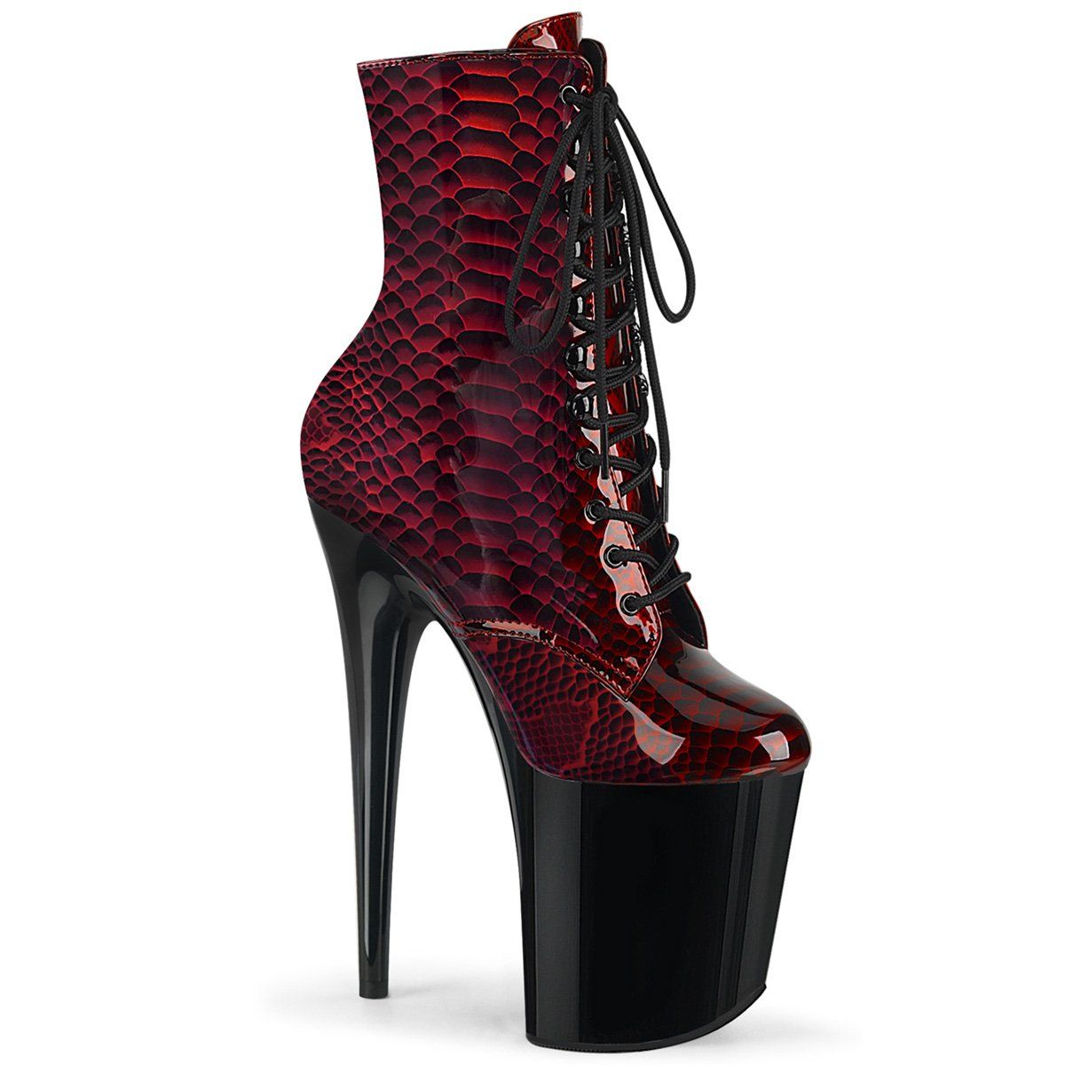 FLAMINGO-1020SP Red Snake Print Patent/Black Ankle Boot Pleaser