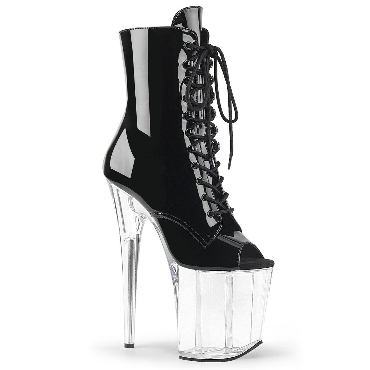 FLAMINGO-1021 Black Patent/Clear Ankle Boot Pleaser