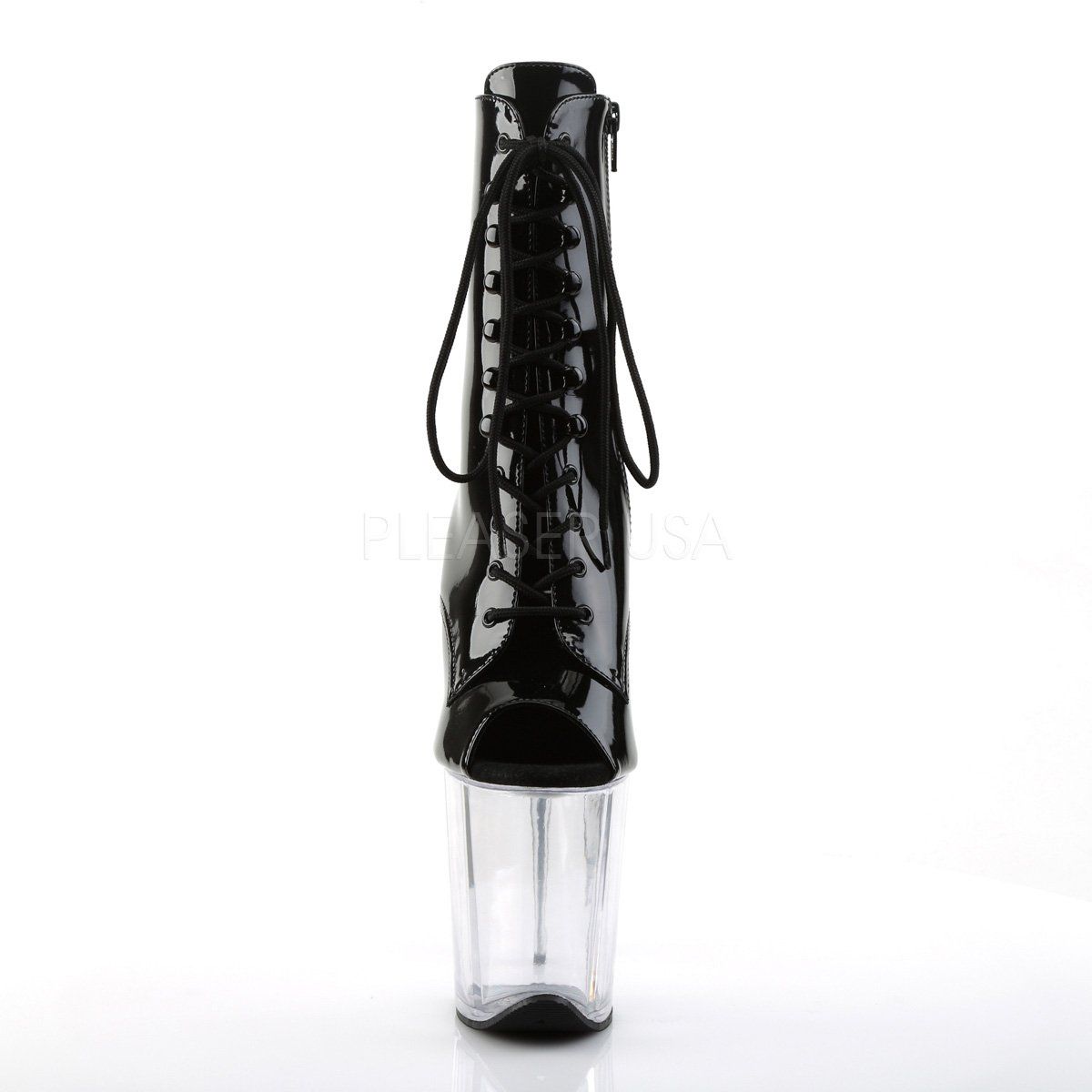 FLAMINGO-1021 Black Patent/Clear Ankle Boot Pleaser