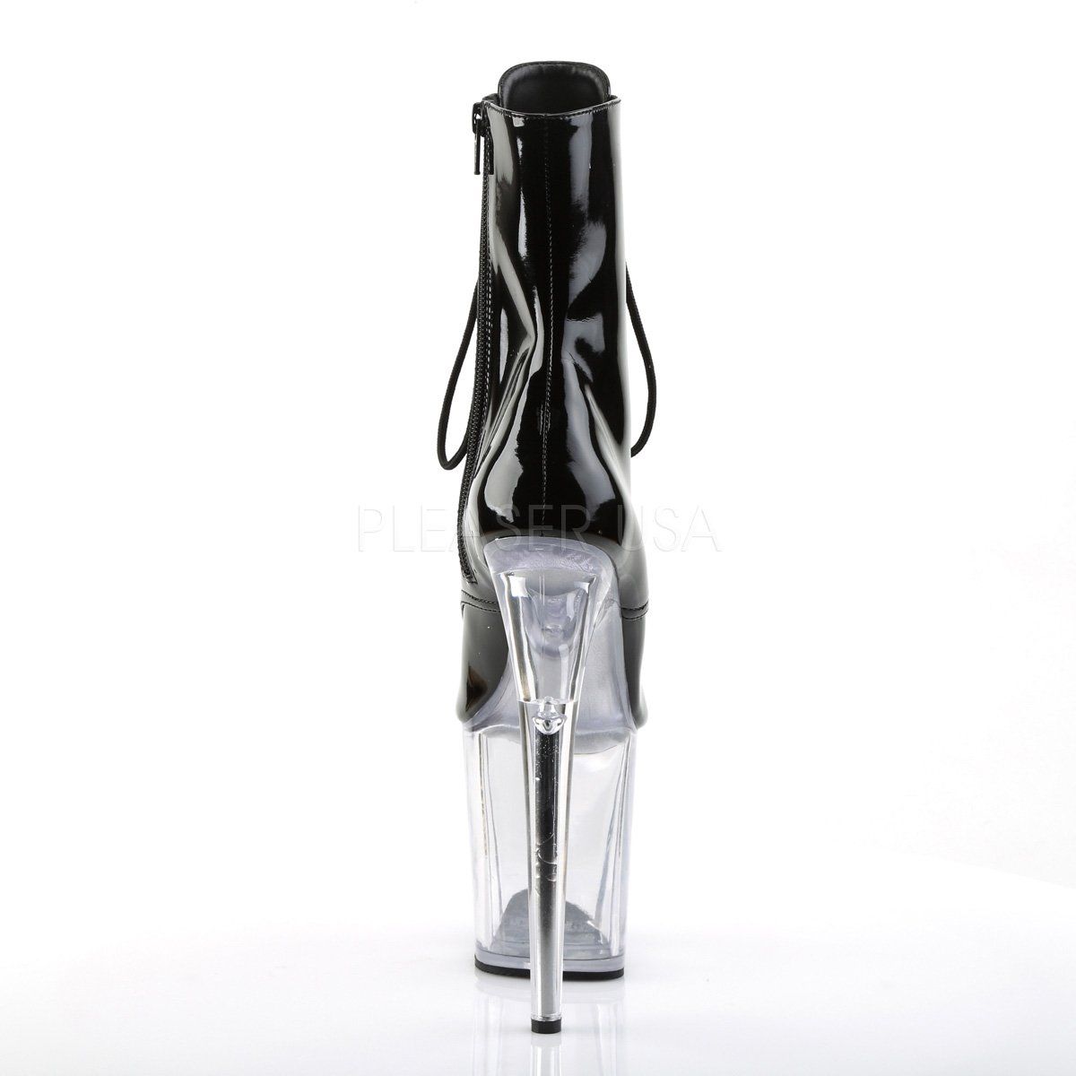 FLAMINGO-1021 Black Patent/Clear Ankle Boot Pleaser