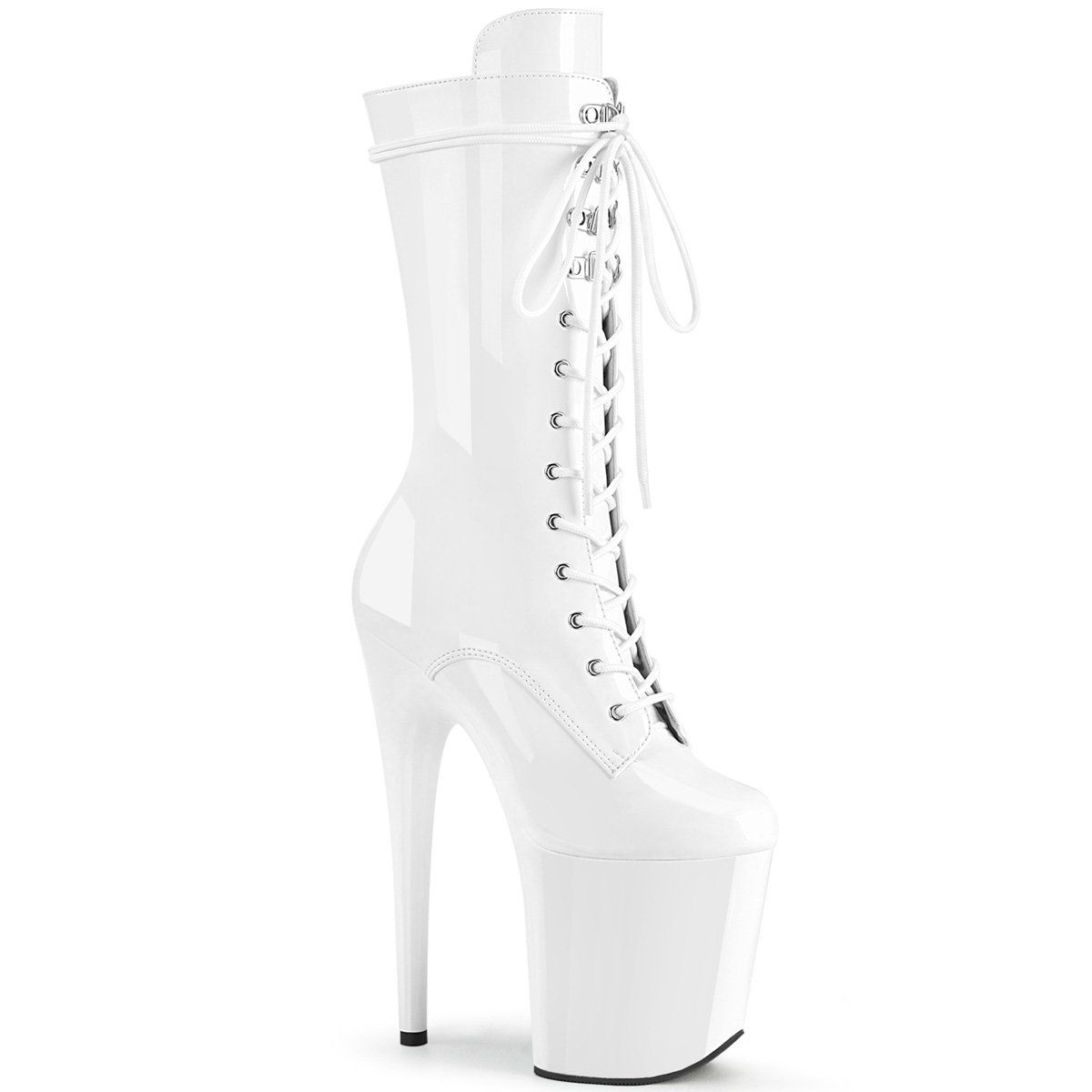 FLAMINGO-1050 White Patent Mid-Calf Boot Pleaser