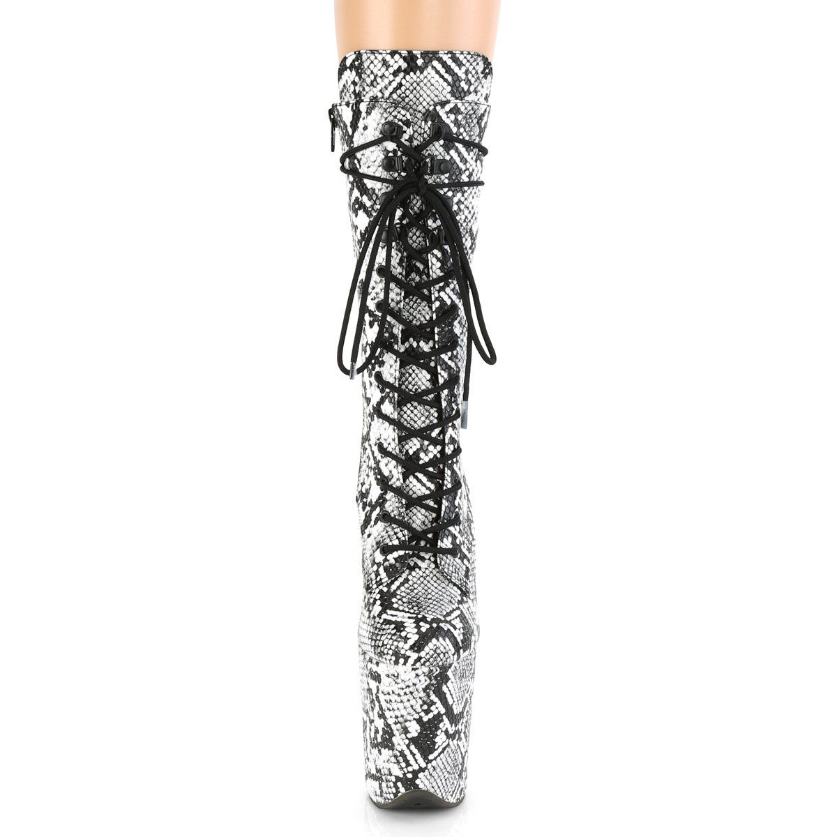FLAMINGO-1050SP Black-White Snake Print Mid-Calf Boot Pleaser