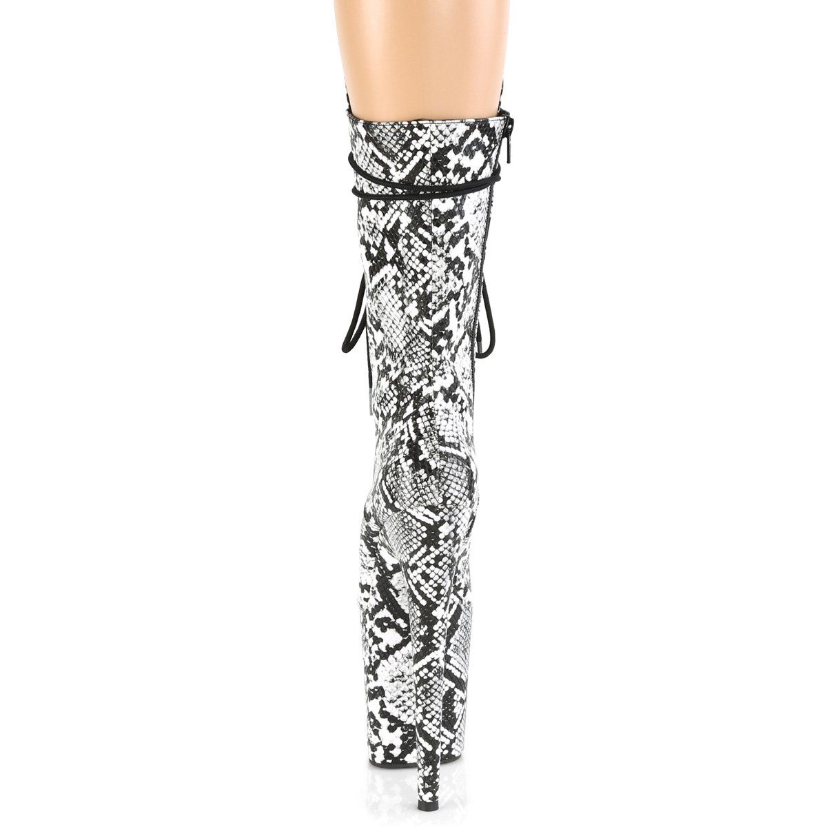 FLAMINGO-1050SP Black-White Snake Print Mid-Calf Boot Pleaser
