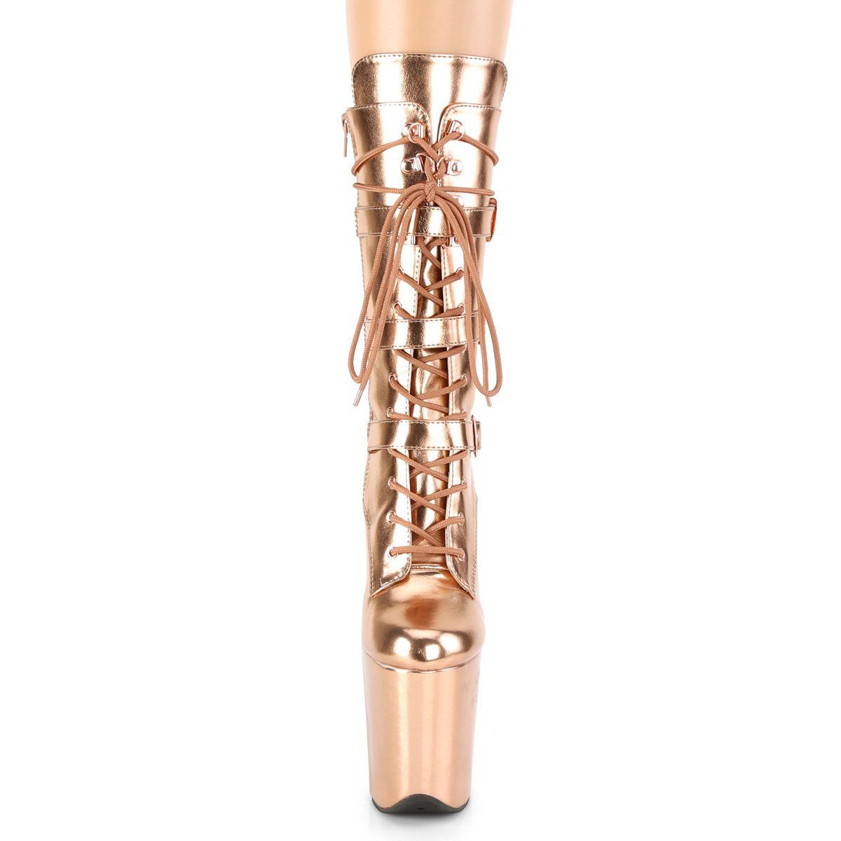 FLAMINGO-1053 Rose Gold Metallic Pu/Rose Gold Metallic Pu Mid-Calf Boot Pleaser