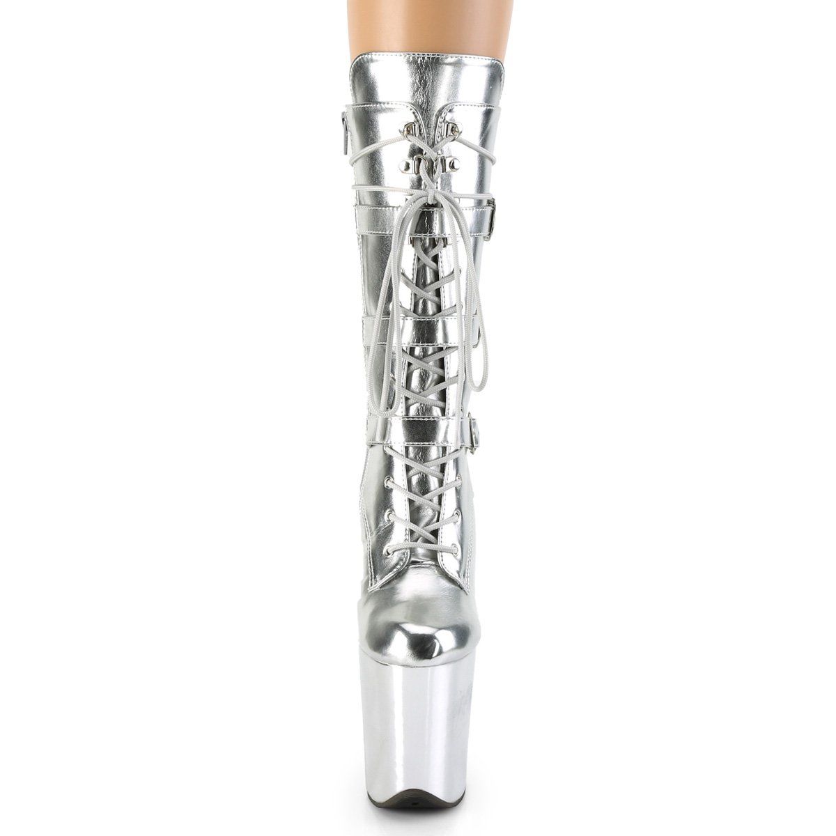 FLAMINGO-1053 Silver Metallic Pu/Silver Metallic Pu Mid-Calf Boot Pleaser