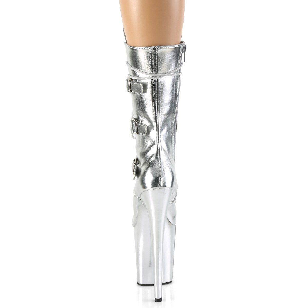 FLAMINGO-1053 Silver Metallic Pu/Silver Metallic Pu Mid-Calf Boot Pleaser