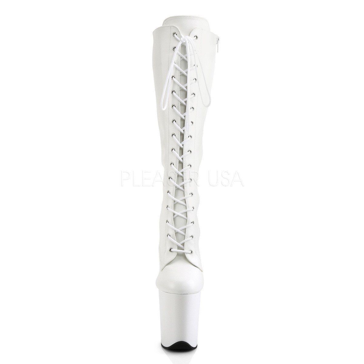 FLAMINGO-2023 White Stretch Pu/White Knee Boot Pleaser