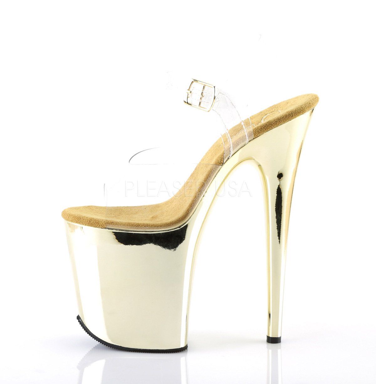 FLAMINGO-808 Clear/Gold Chrome Platform Sandal Pleaser