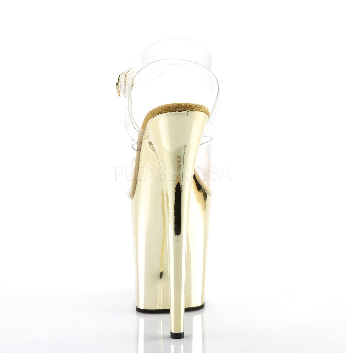 FLAMINGO-808 Clear/Gold Chrome Platform Sandal Pleaser