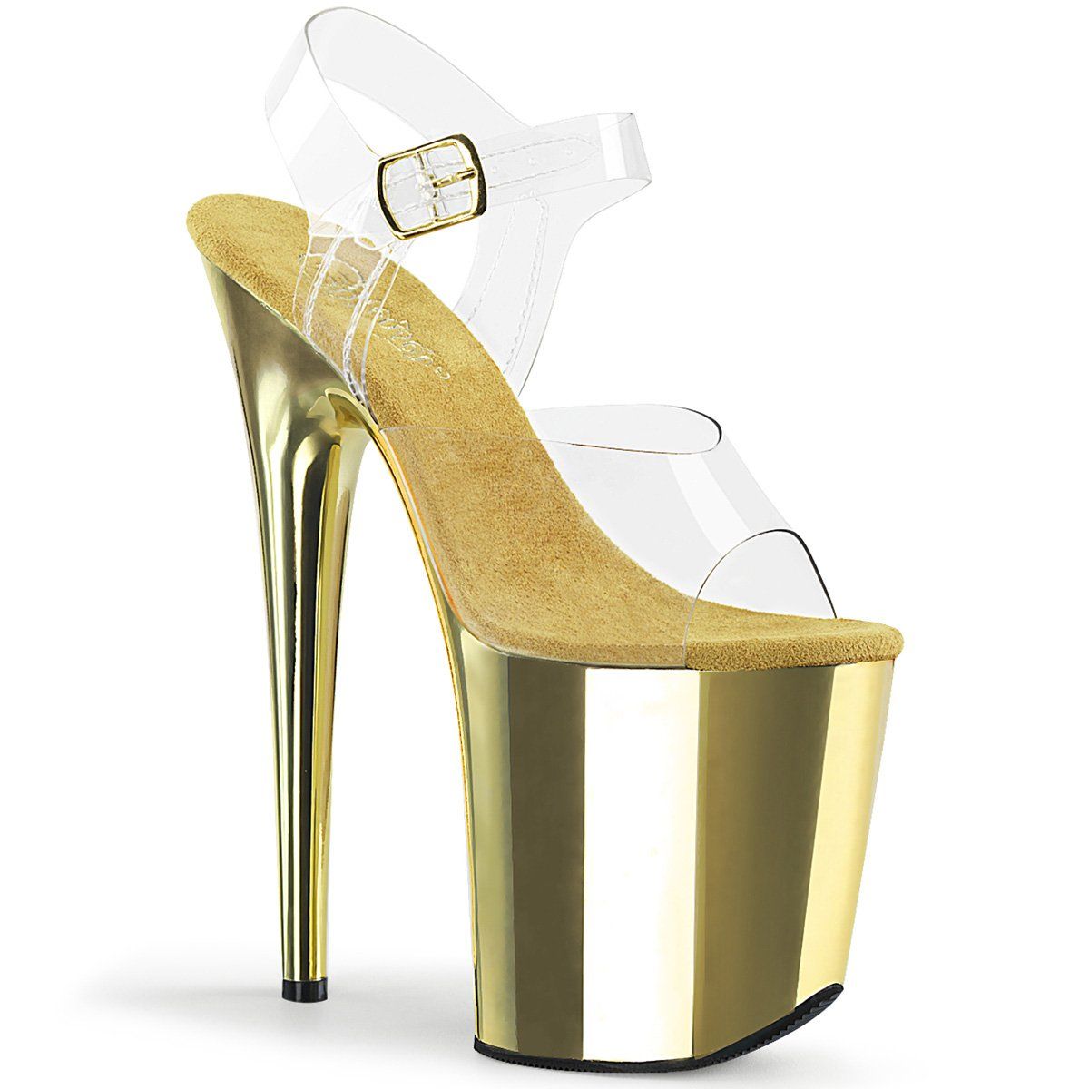 FLAMINGO-808 Clear/Gold Chrome Platform Sandal Pleaser