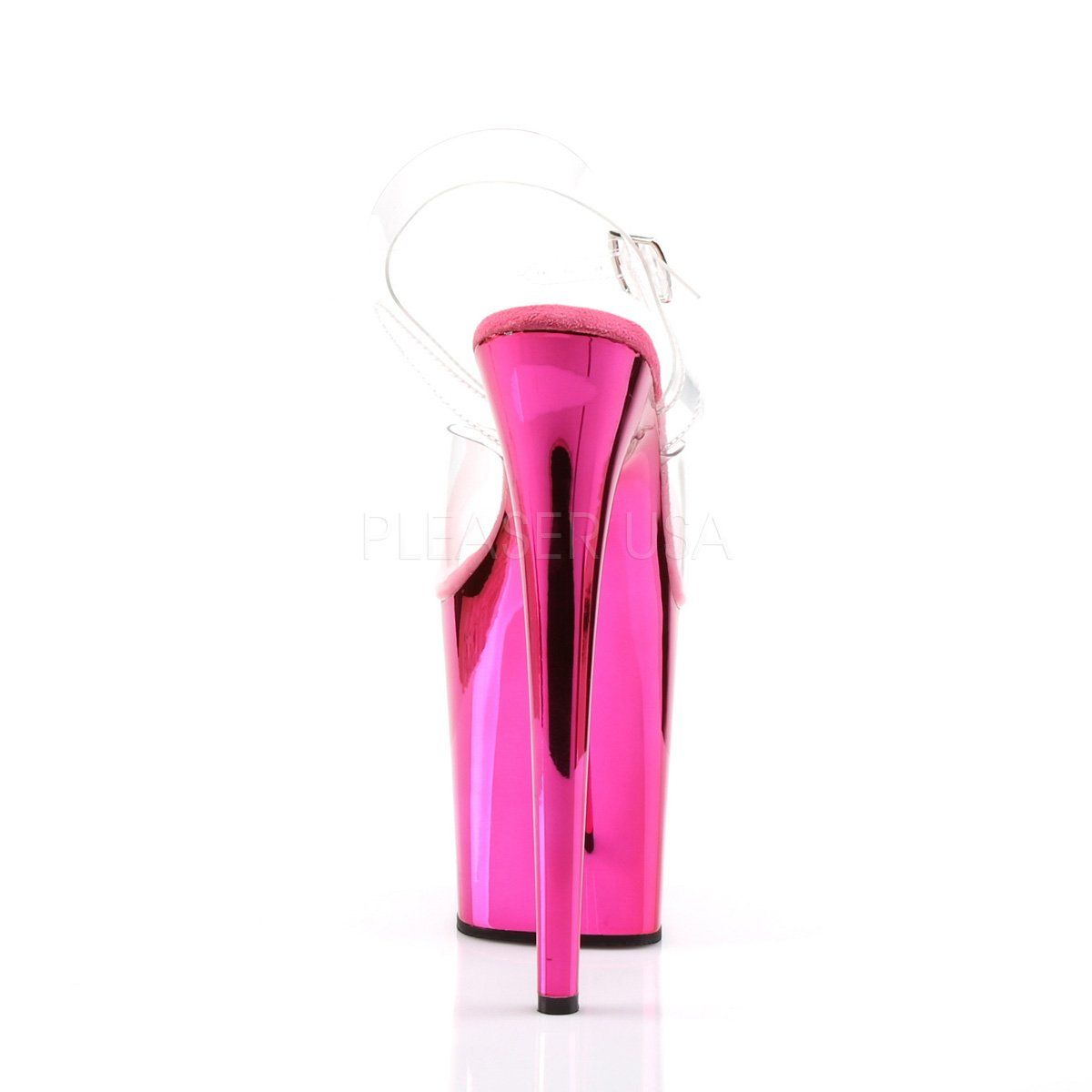 FLAMINGO-808 Clear/Hot Pink Chrome Platform Sandal Pleaser