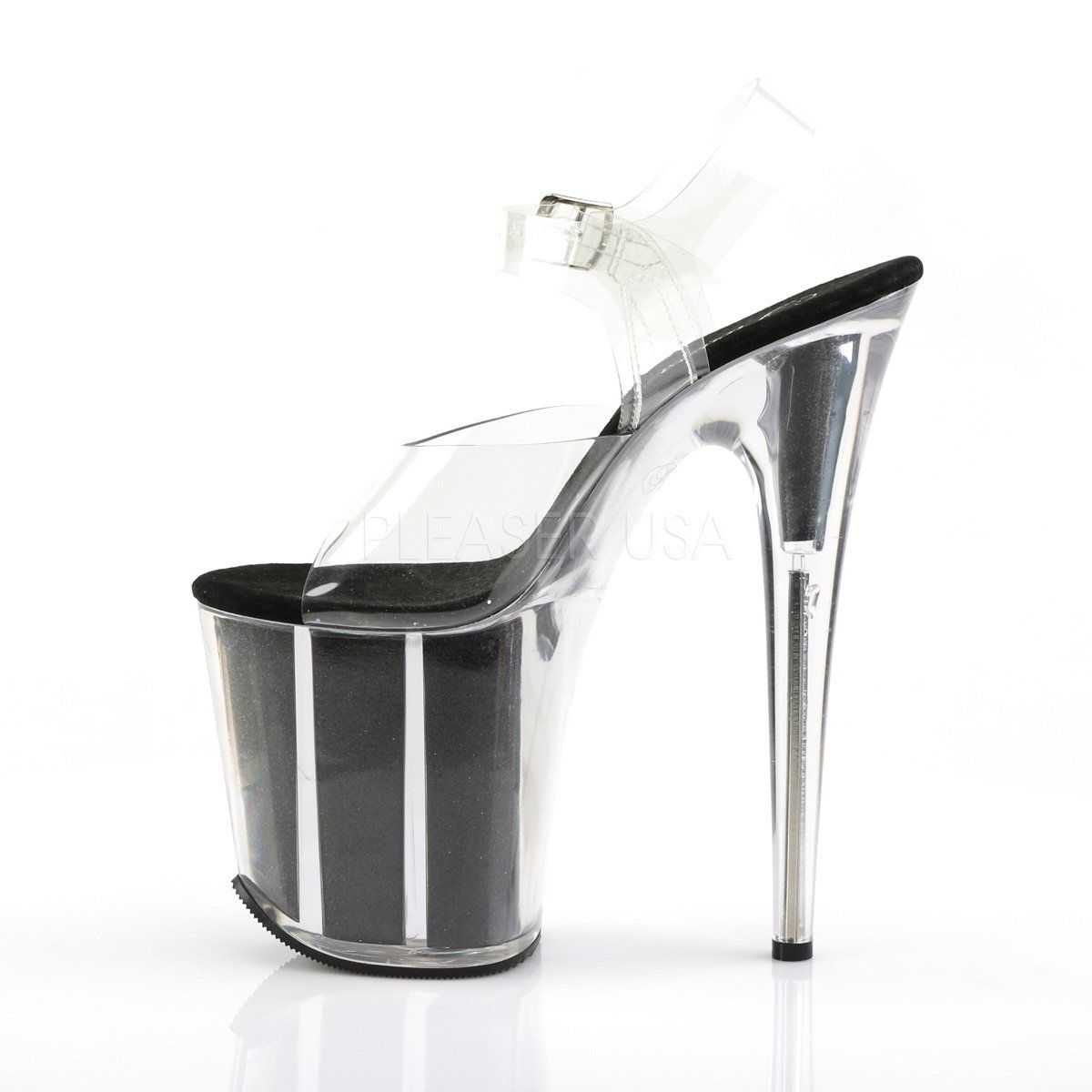 FLAMINGO-808G Clear/Black Glitter Platform Sandal Pleaser
