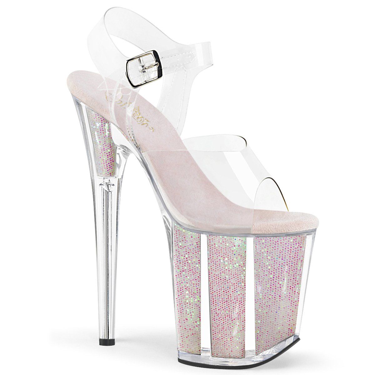 FLAMINGO-808G Clear/Opal Glitter Inserts Platform Sandal Pleaser