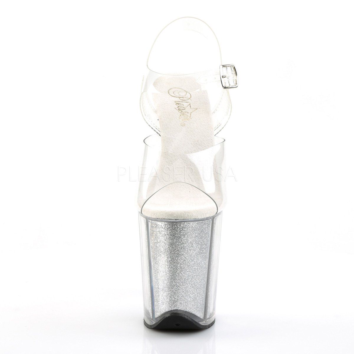 FLAMINGO-808G Clear/Silver Glitter Platform Sandal Pleaser