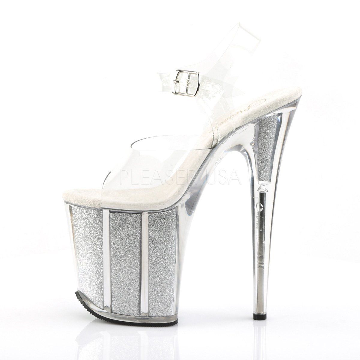 FLAMINGO-808G Clear/Silver Glitter Platform Sandal Pleaser