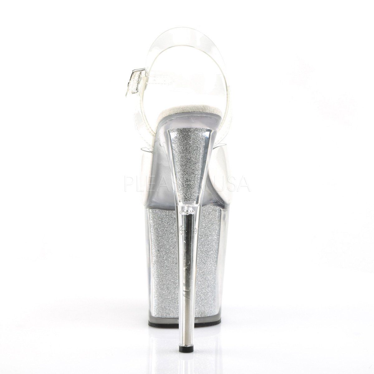 FLAMINGO-808G Clear/Silver Glitter Platform Sandal Pleaser