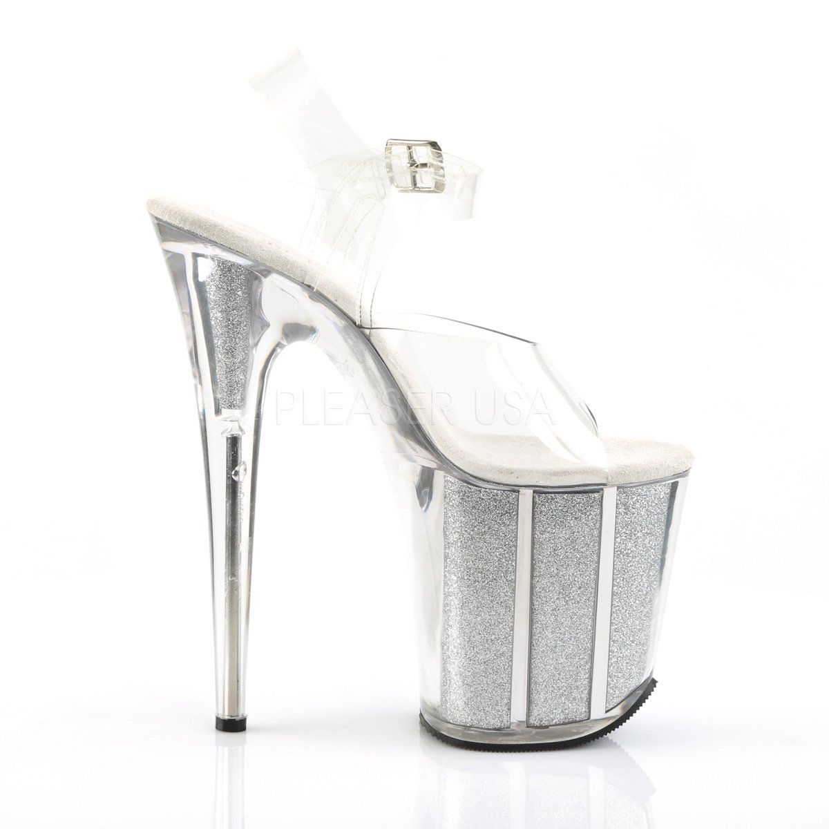 FLAMINGO-808G Clear/Silver Glitter Platform Sandal Pleaser
