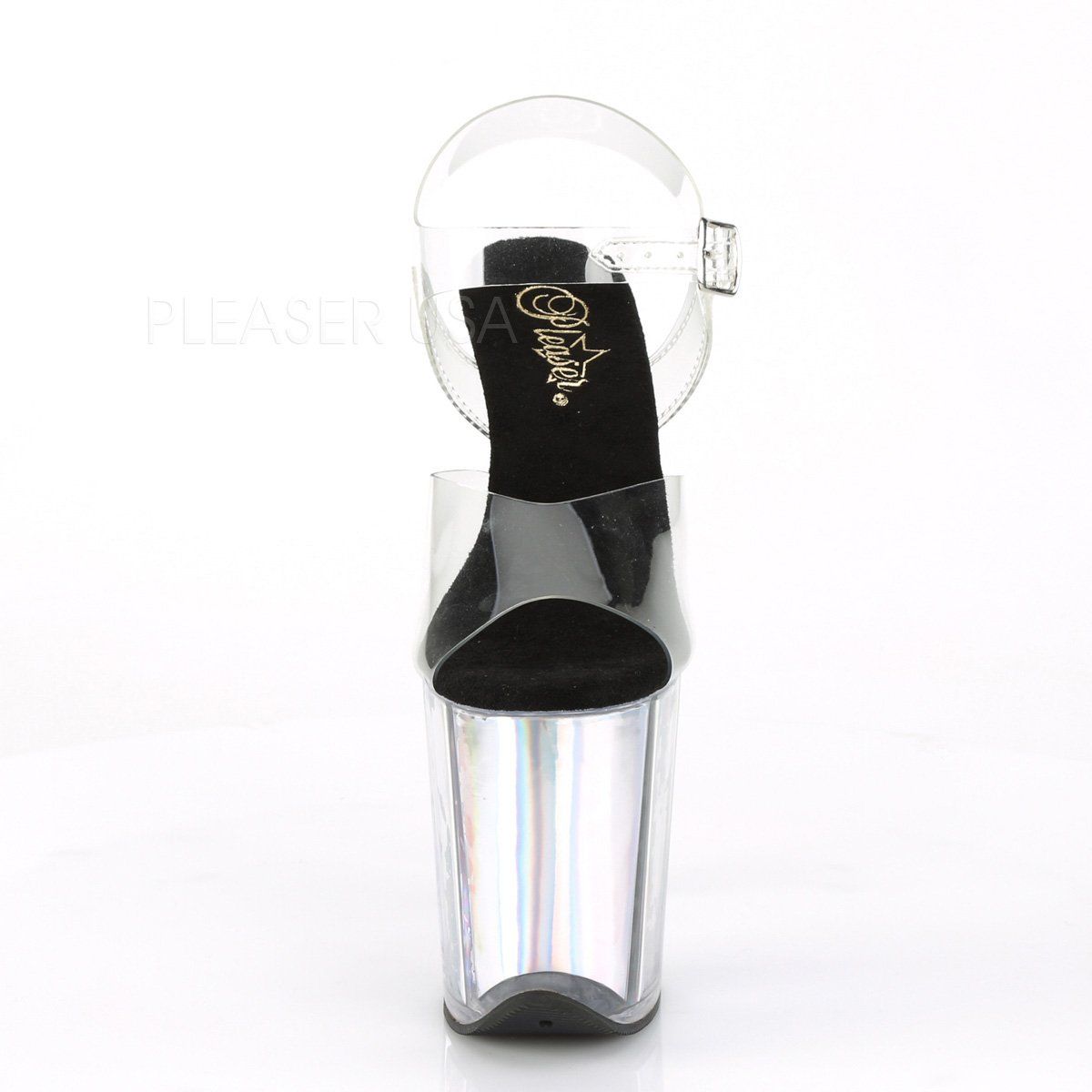 FLAMINGO-808HGI Clear/Silver Hologram Inserts Platform Sandal Pleaser