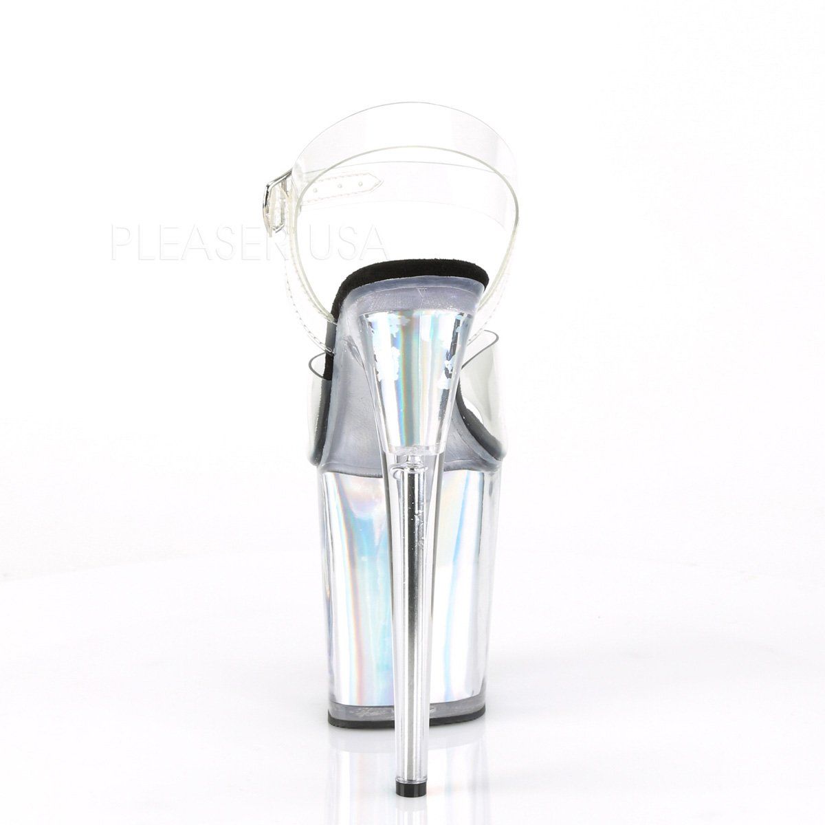 FLAMINGO-808HGI Clear/Silver Hologram Inserts Platform Sandal Pleaser