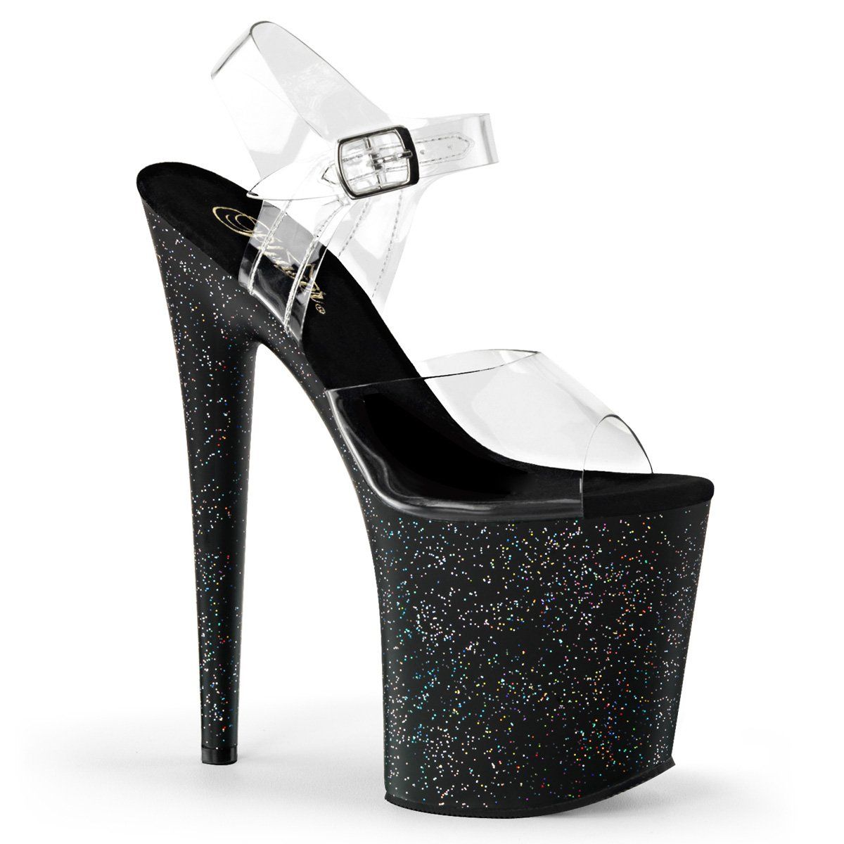 FLAMINGO-808MG Clear/Black Platform Sandal Pleaser