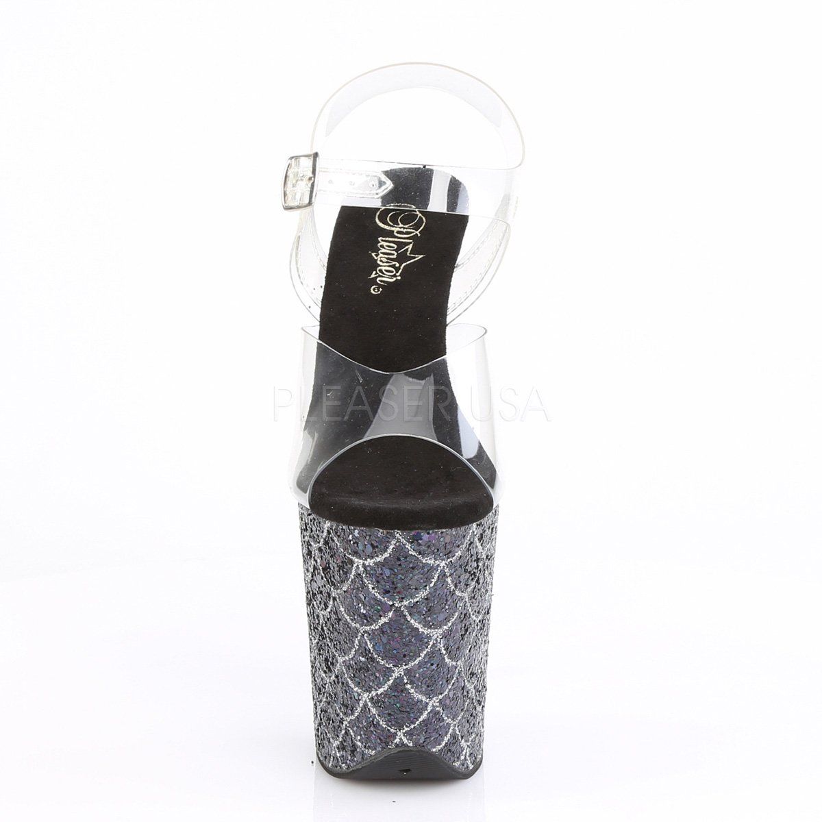 FLAMINGO-808MSLG Clear/Black Multi Glitter Platform Sandal Pleaser