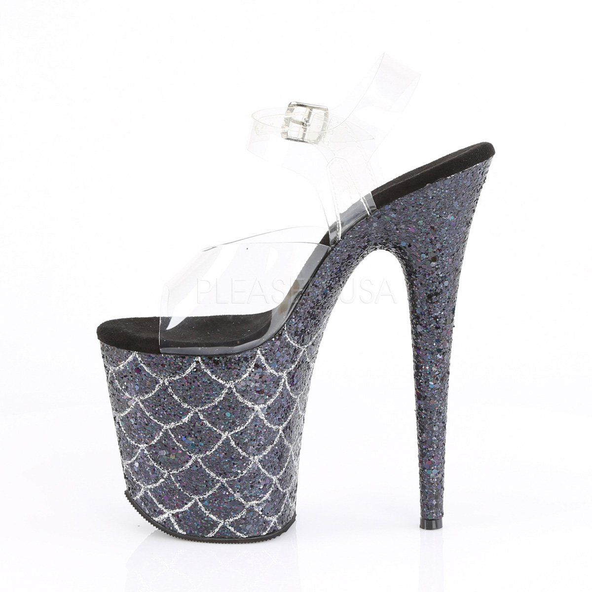 FLAMINGO-808MSLG Clear/Black Multi Glitter Platform Sandal Pleaser