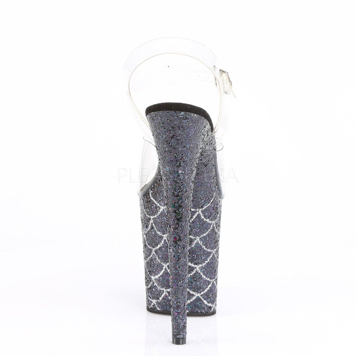 FLAMINGO-808MSLG Clear/Black Multi Glitter Platform Sandal Pleaser