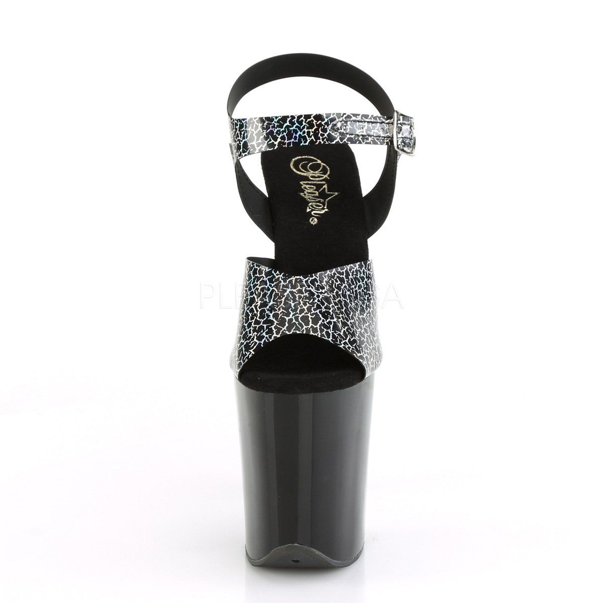 FLAMINGO-808N-CK Black Cracker Hologram TPU/Black Platform Sandal Pleaser
