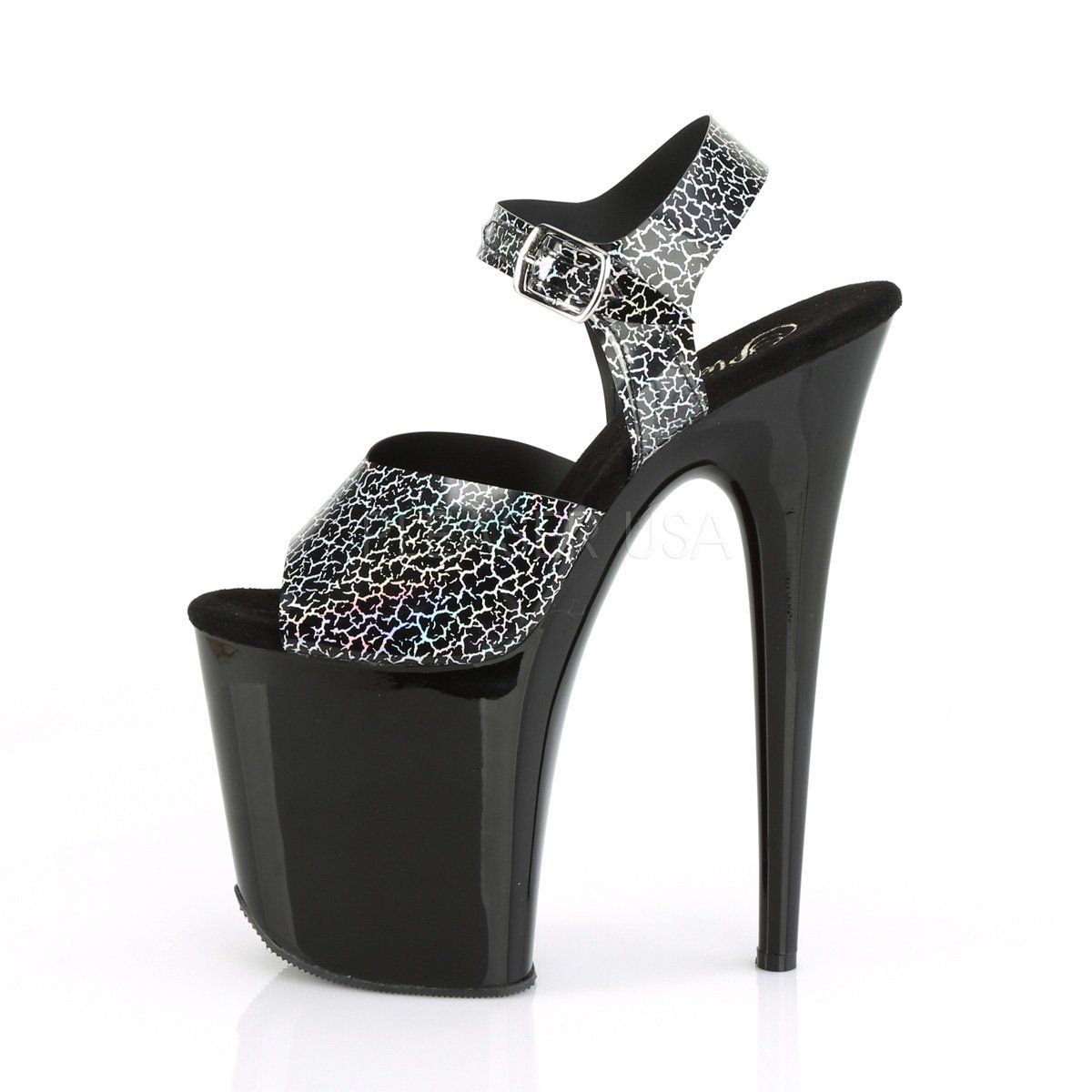 FLAMINGO-808N-CK Black Cracker Hologram TPU/Black Platform Sandal Pleaser