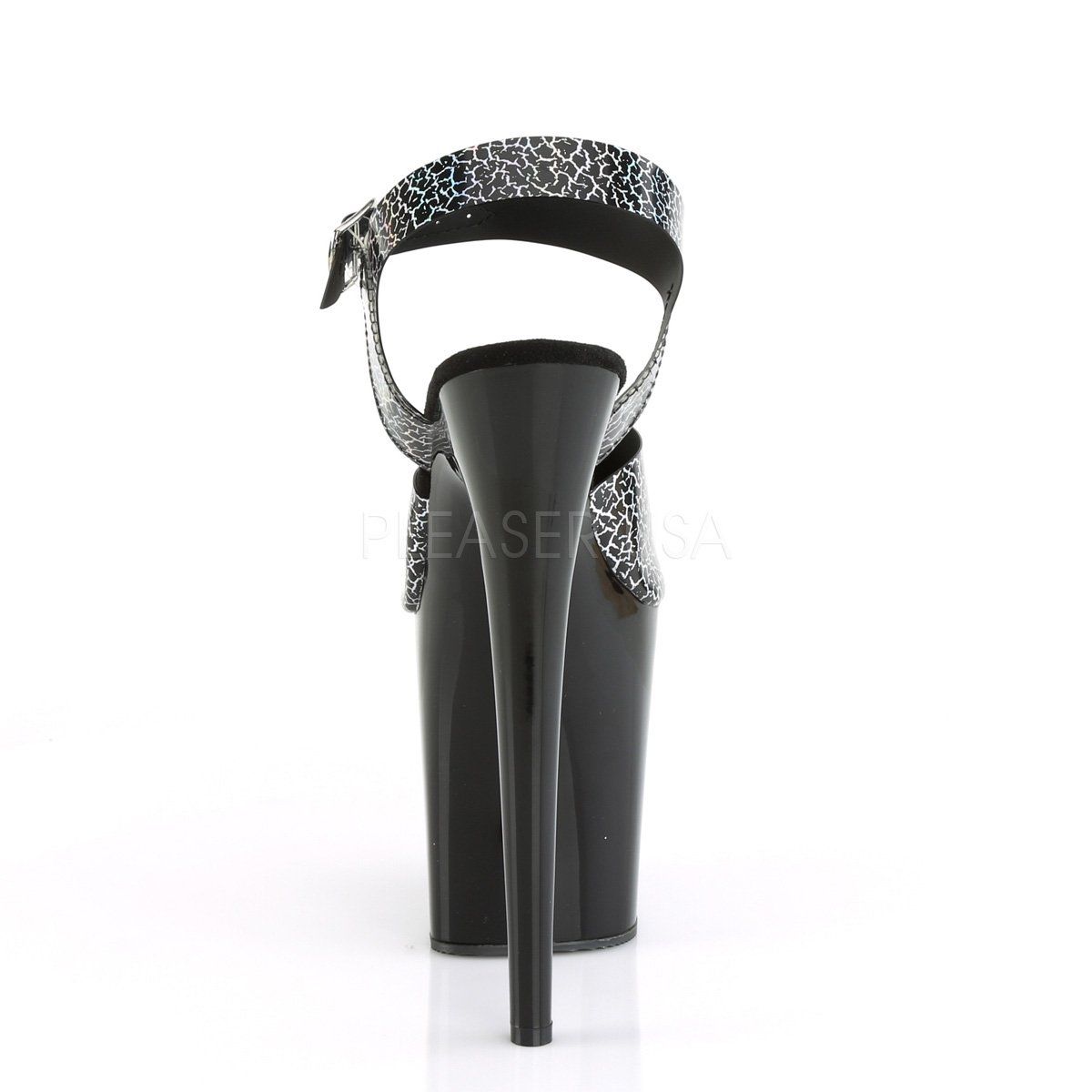 FLAMINGO-808N-CK Black Cracker Hologram TPU/Black Platform Sandal Pleaser