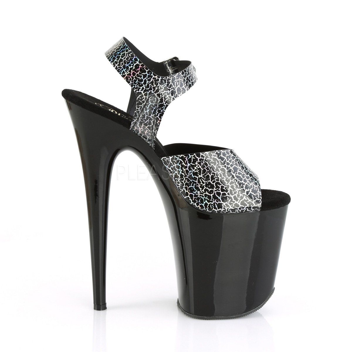 FLAMINGO-808N-CK Black Cracker Hologram TPU/Black Platform Sandal Pleaser