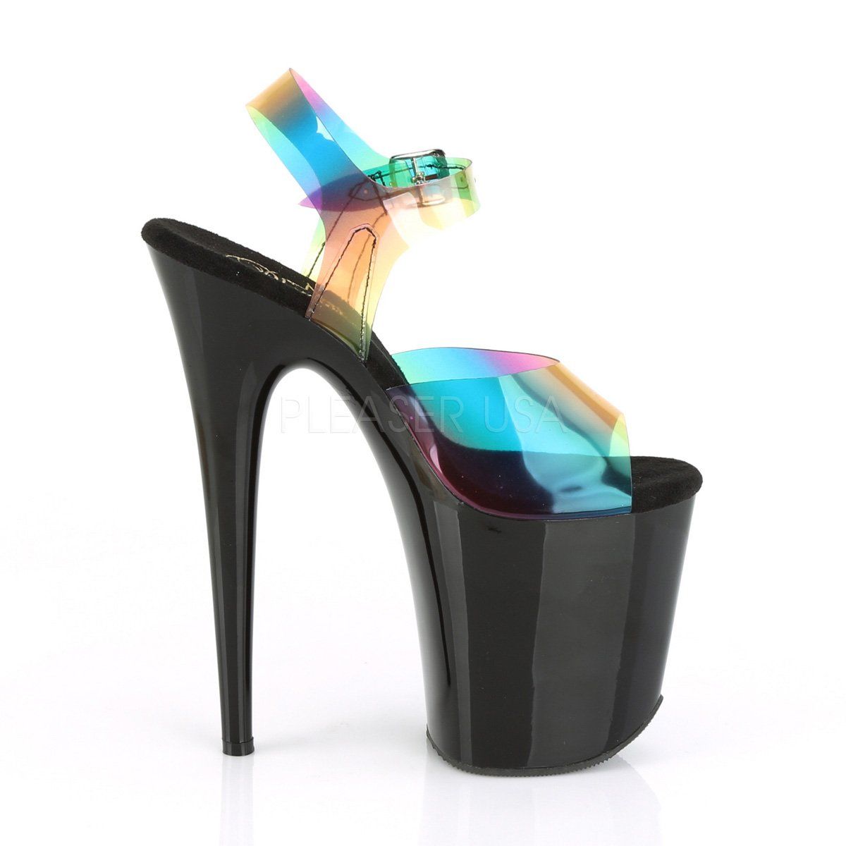 FLAMINGO-808RB Rainbow PVC/Black Platform Sandal Pleaser