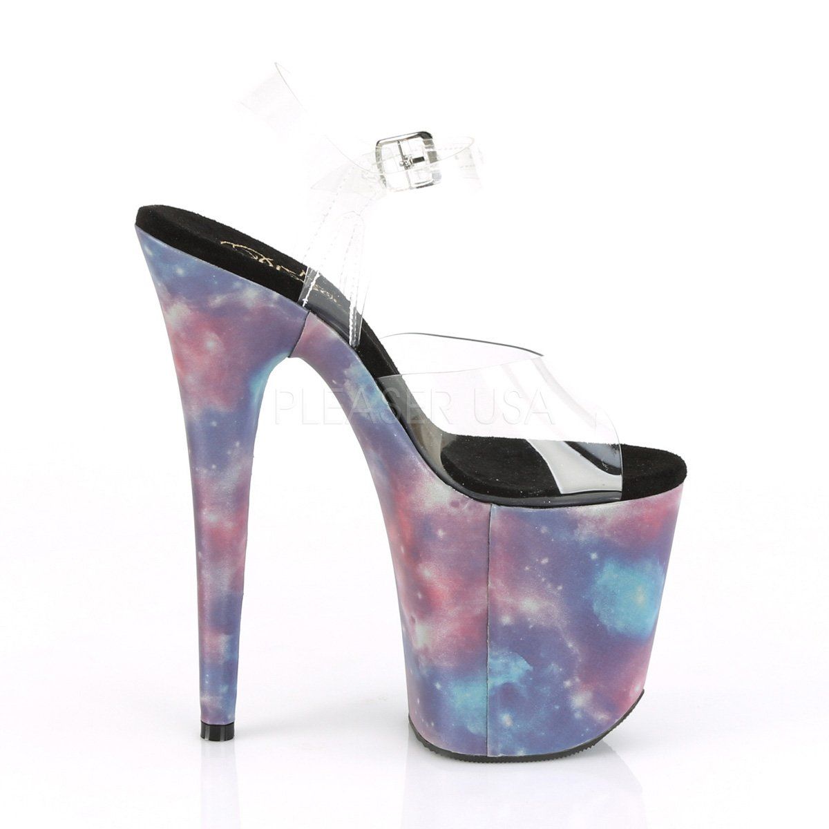 FLAMINGO-808REFL Clear/Purple-Blue Reflective Platform Sandal Pleaser