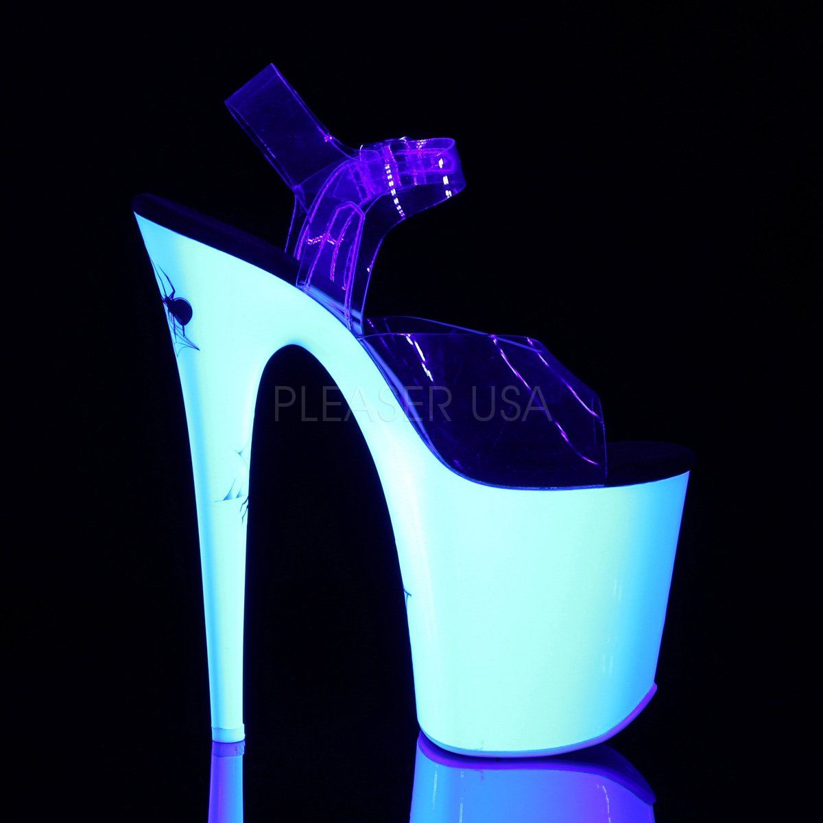 FLAMINGO-808SW Clear/Neon White Spider Web Platform Sandal Pleaser