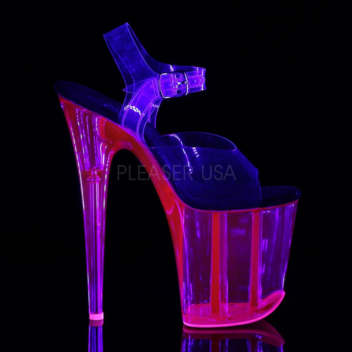 FLAMINGO-808UVT Clear/Hot Pink Tinted Platform Sandal Pleaser