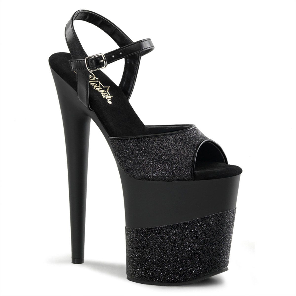 FLAMINGO-809-2G Black Glitter/Black-Glitter Platform Sandal Pleaser