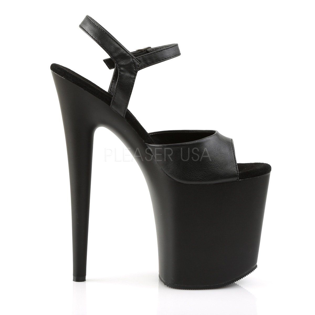 FLAMINGO-809 Black Faux Leather/Black Platform Sandal Pleaser