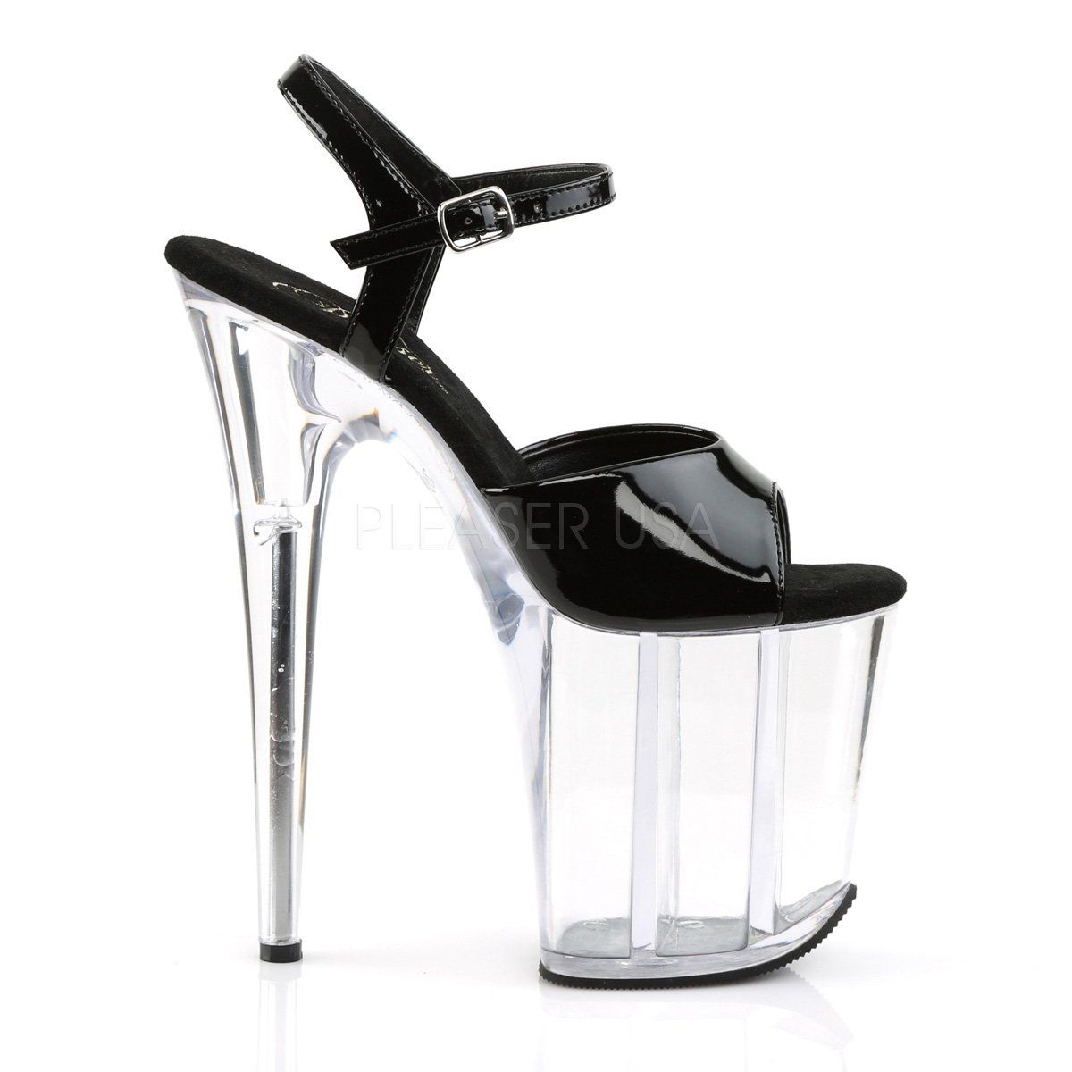 FLAMINGO-809 Black Patent/Clear Platform Sandal Pleaser