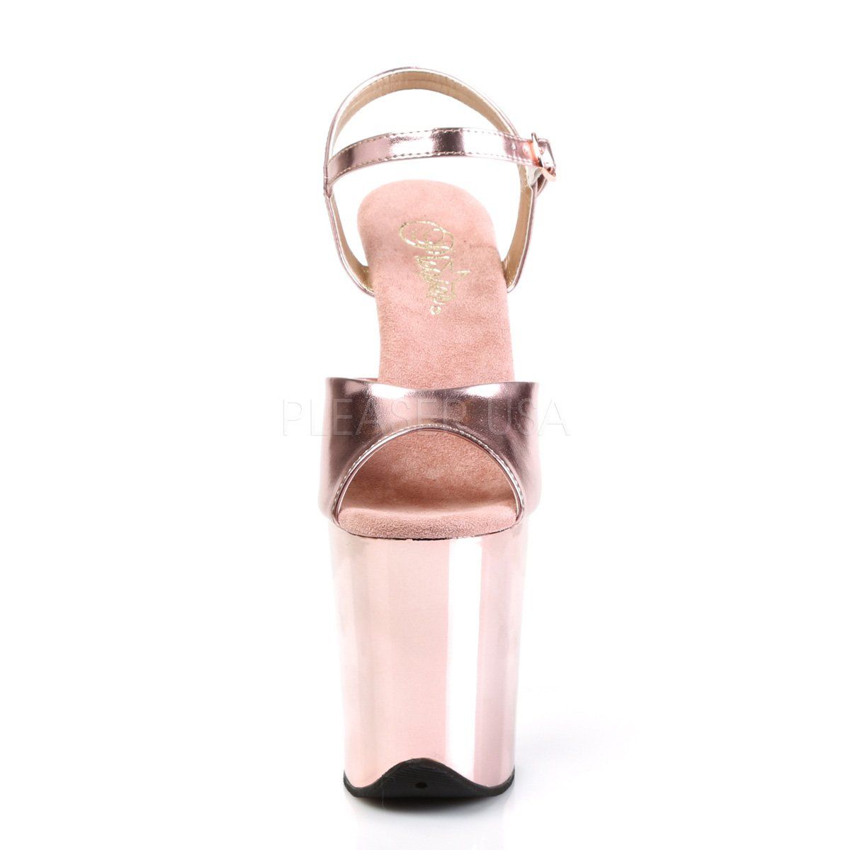 FLAMINGO-809 Rose Gold Metallic Pu/Rose Gold Chrome Platform Sandal Pleaser