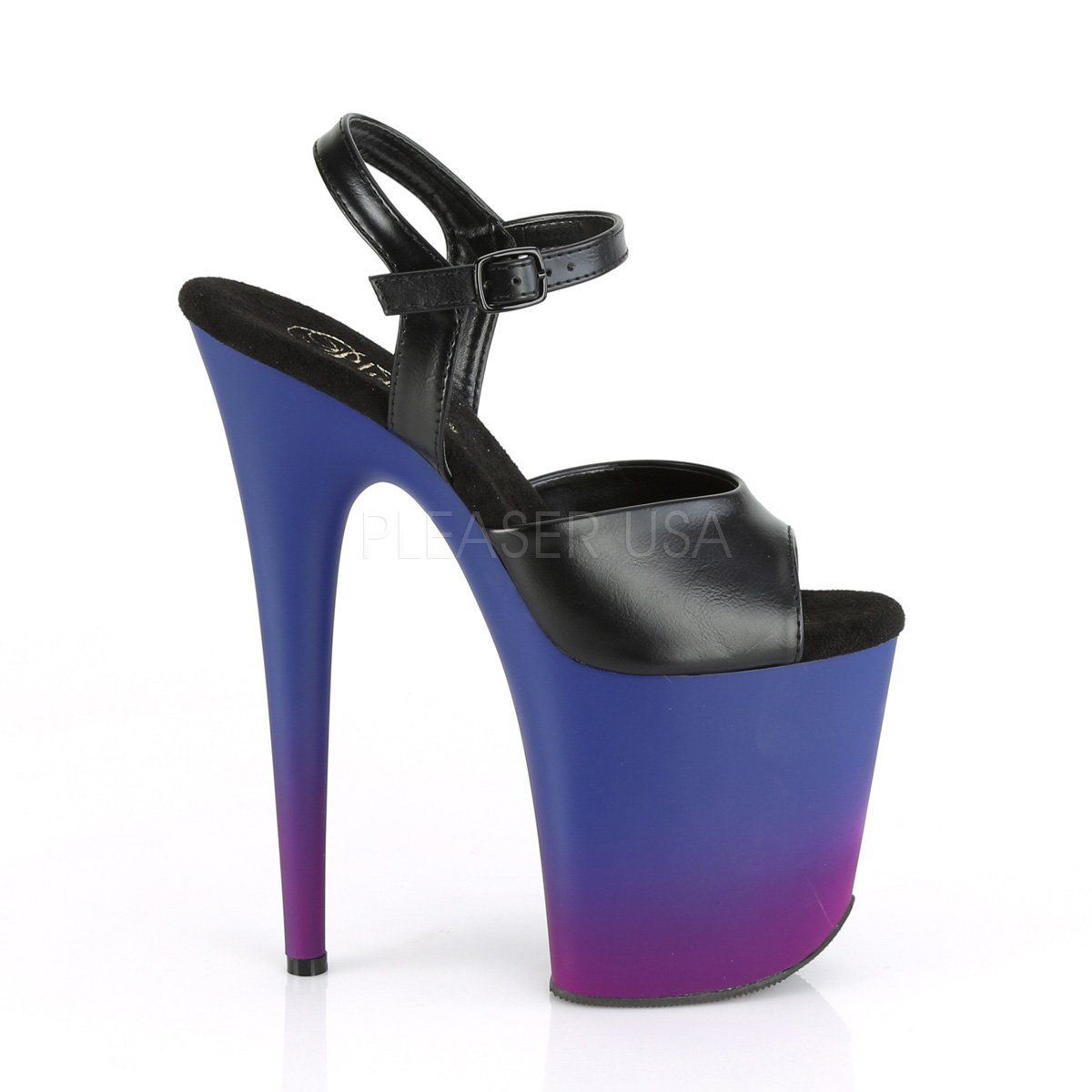FLAMINGO-809BP Black Faux Leather/Blue-Purple Ombre Platform Sandal Pleaser