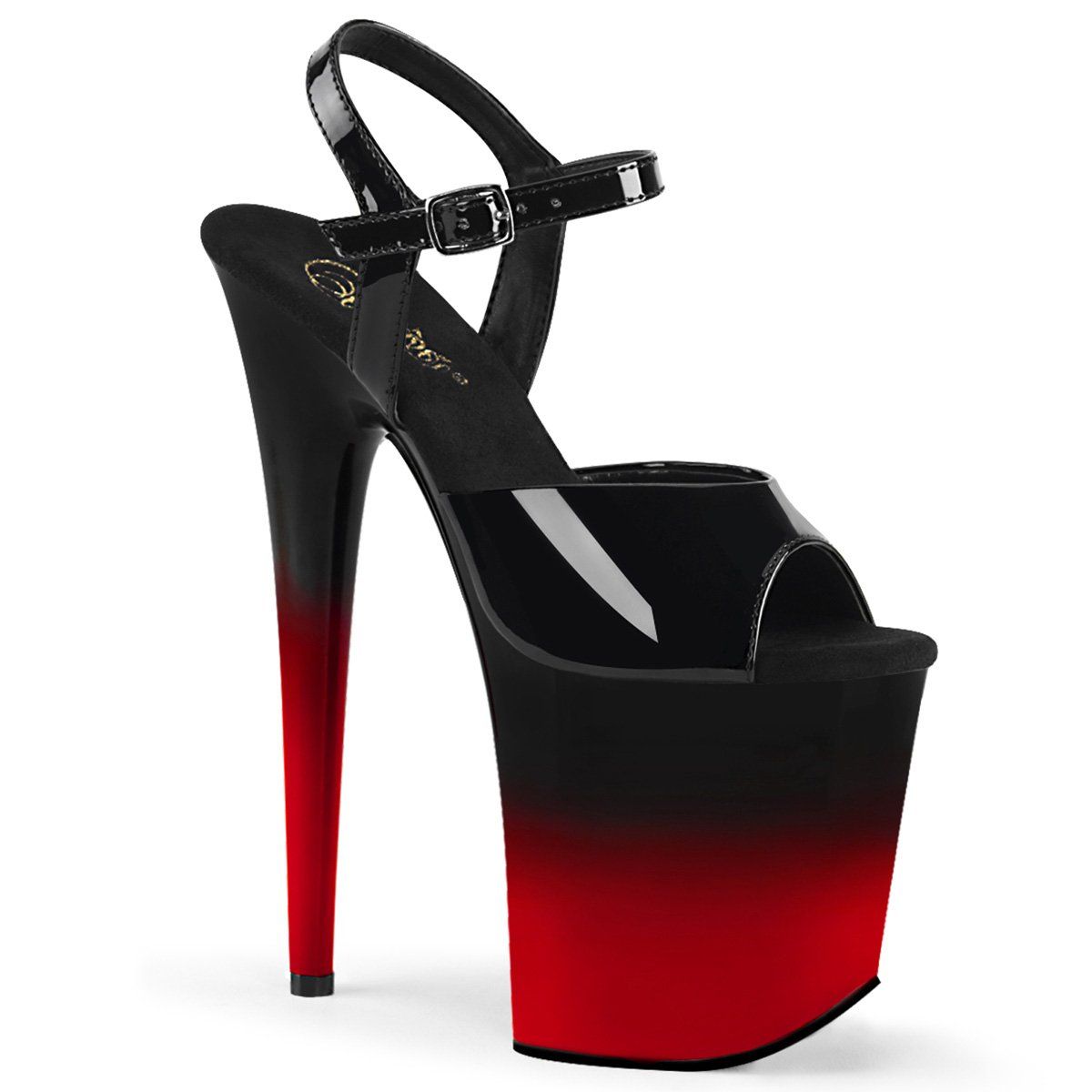 FLAMINGO-809BR-H Black Patent-Red Platform Sandal Pleaser