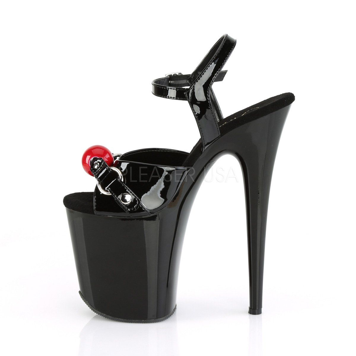 FLAMINGO-809GB Black Patent Platform Sandal Pleaser