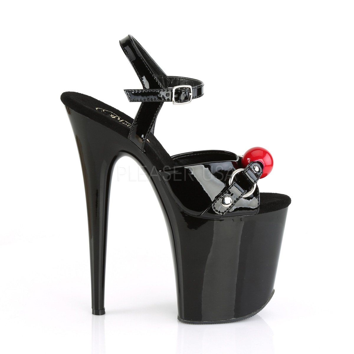 FLAMINGO-809GB Black Patent Platform Sandal Pleaser