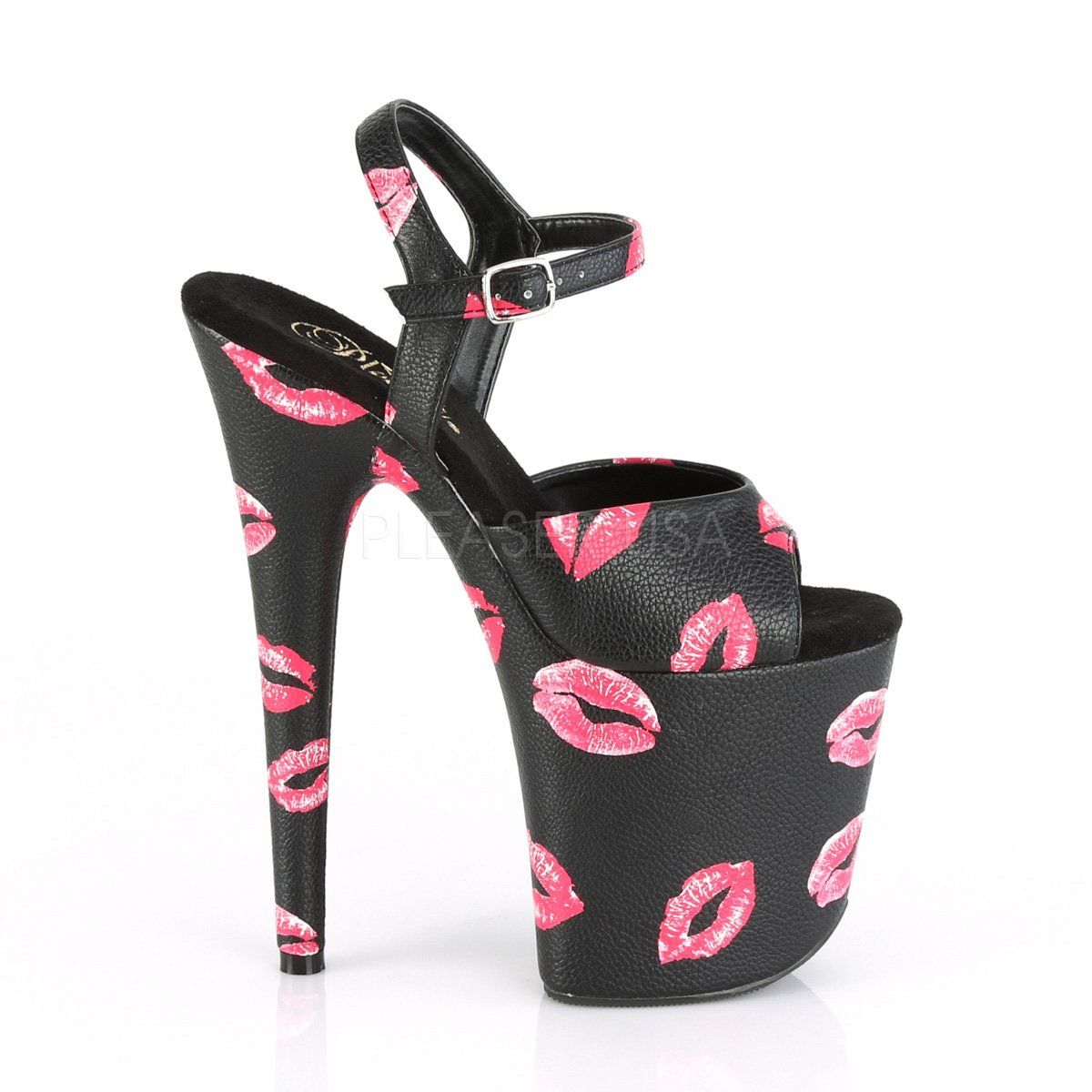 FLAMINGO-809KISSES Black Faux Leather/Black Faux Leather Platform Sandal Pleaser