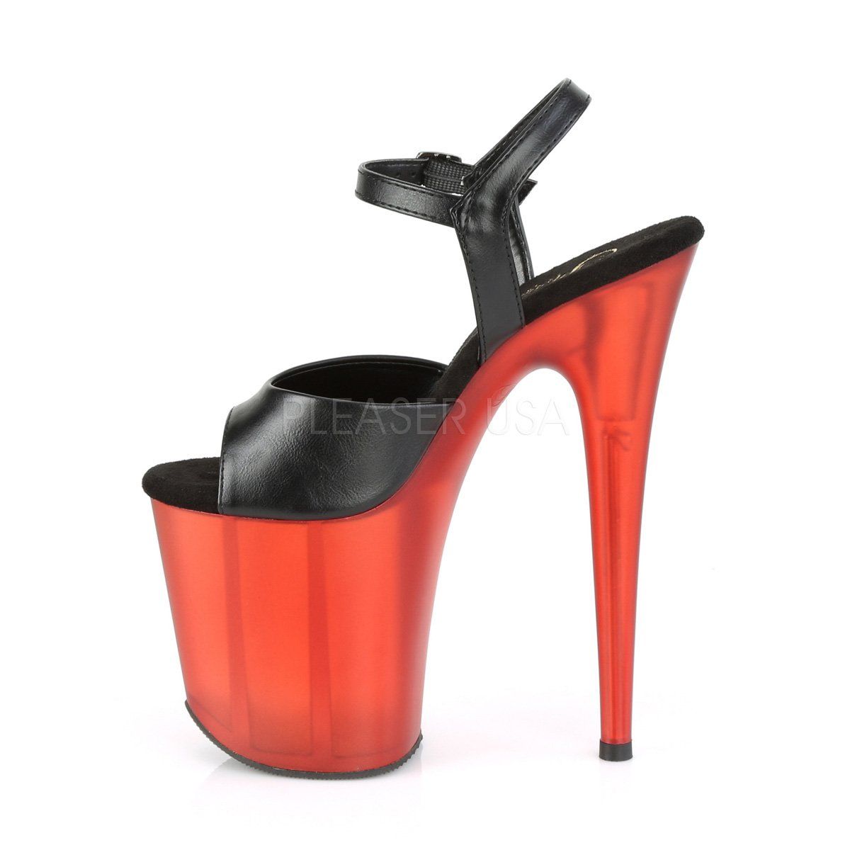 FLAMINGO-809T Black Faux Leather/Frosted Red Platform Sandal Pleaser