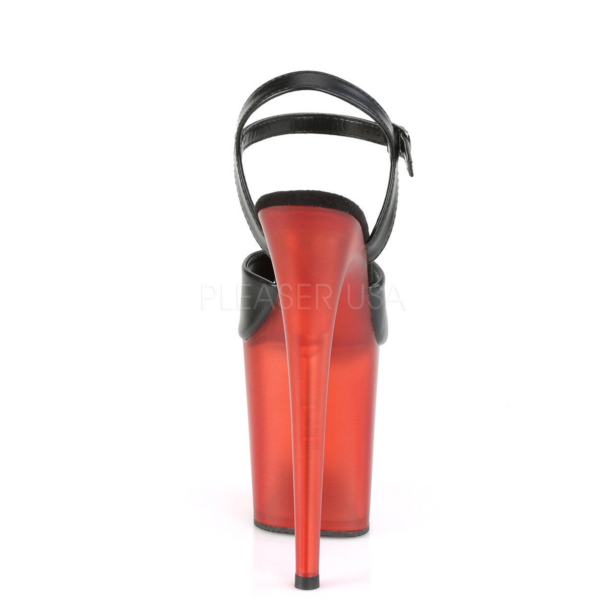 FLAMINGO-809T Black Faux Leather/Frosted Red Platform Sandal Pleaser