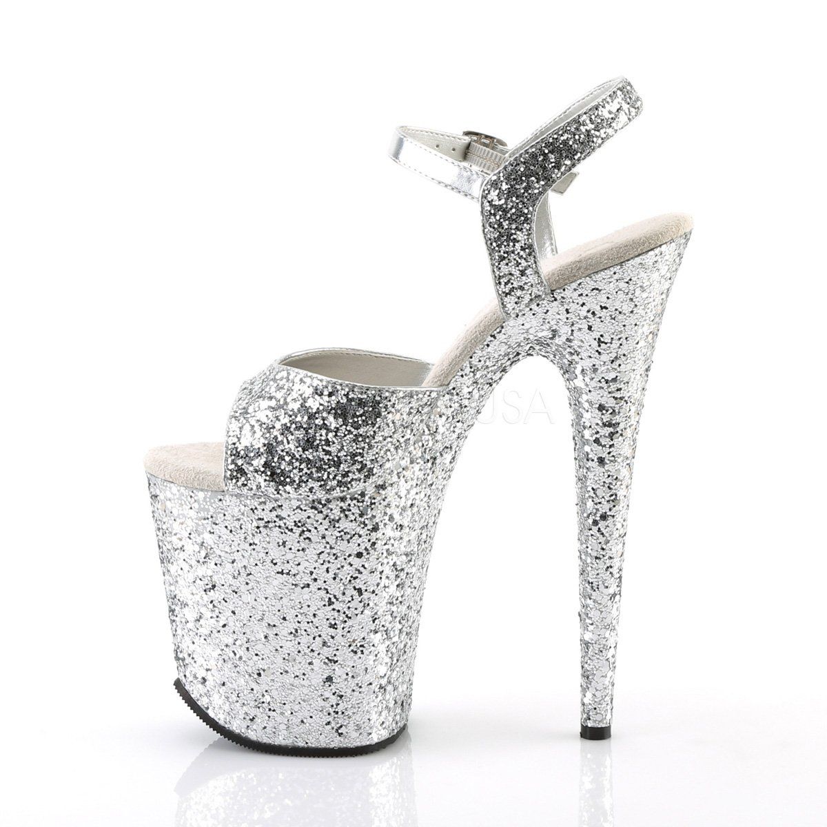 FLAMINGO-810LG Silver Glitter Platform Sandal Pleaser