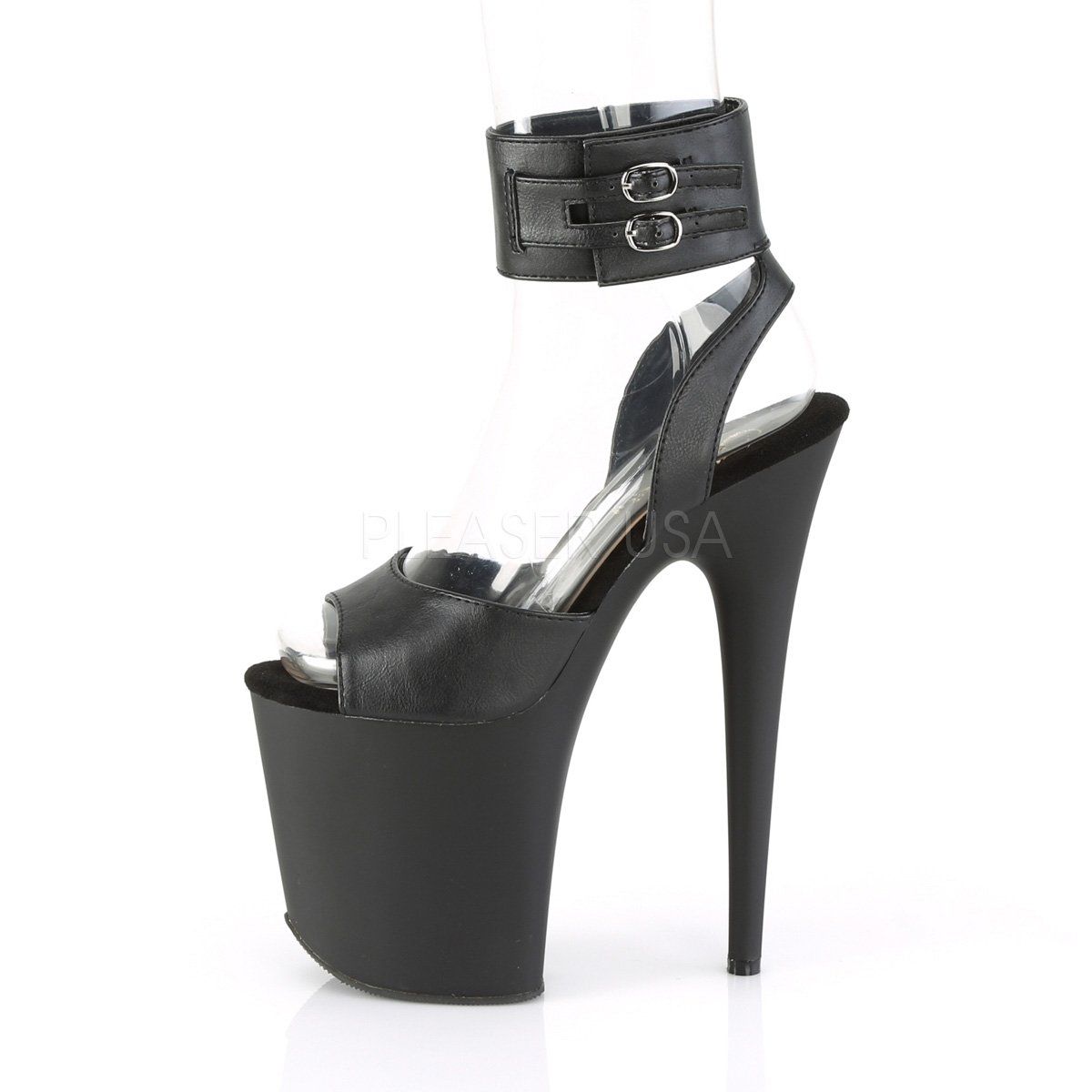 FLAMINGO-891 Black Faux Leather Platform Sandal Pleaser