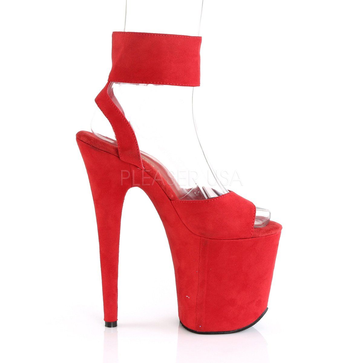 FLAMINGO-891 Red Faux Suede/Red Faux Suede Platform Sandal Pleaser